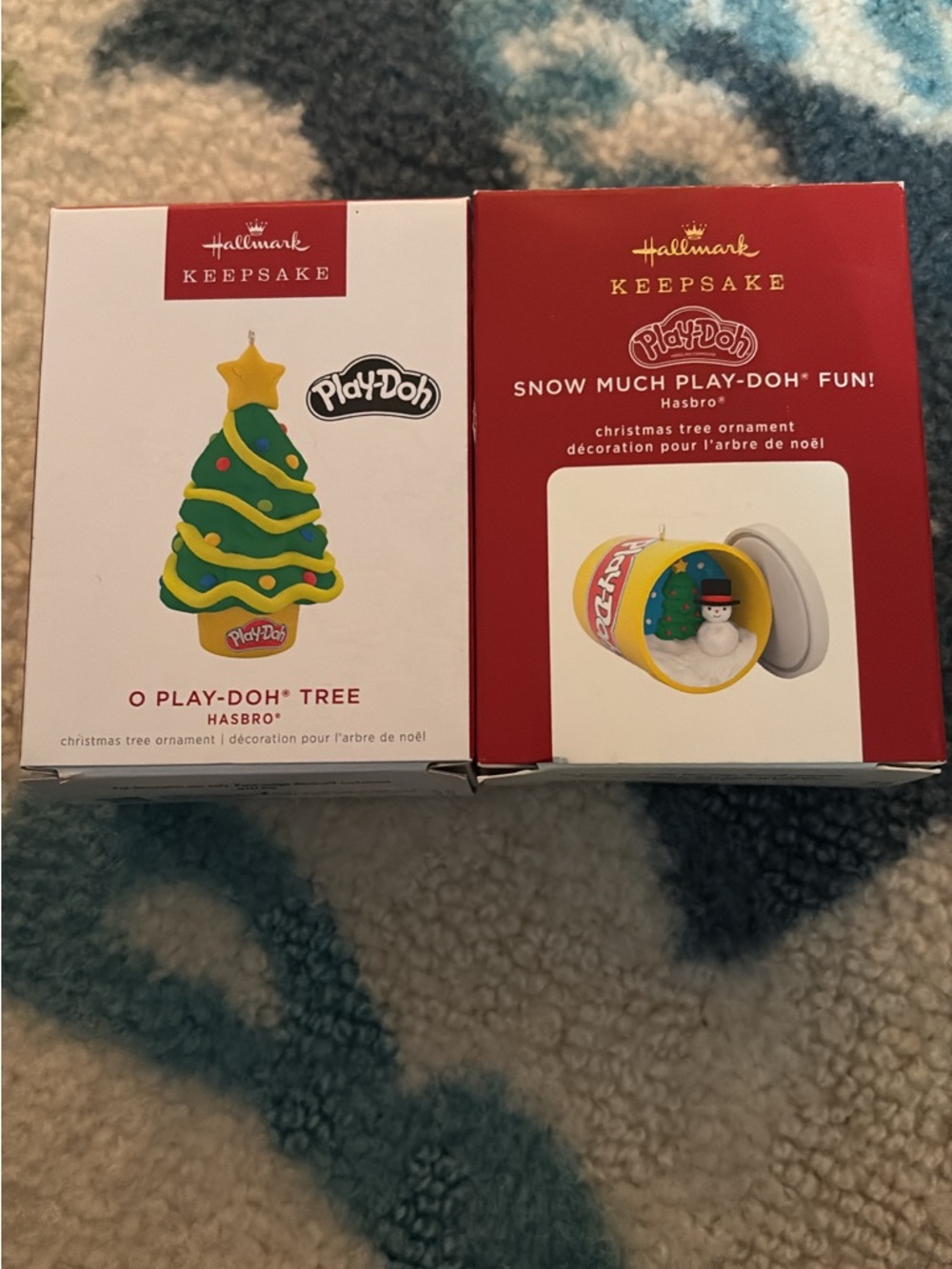 (2) Hallmark Keepsake Play-Doh Green Christmas Tree Ornament by Hasbro